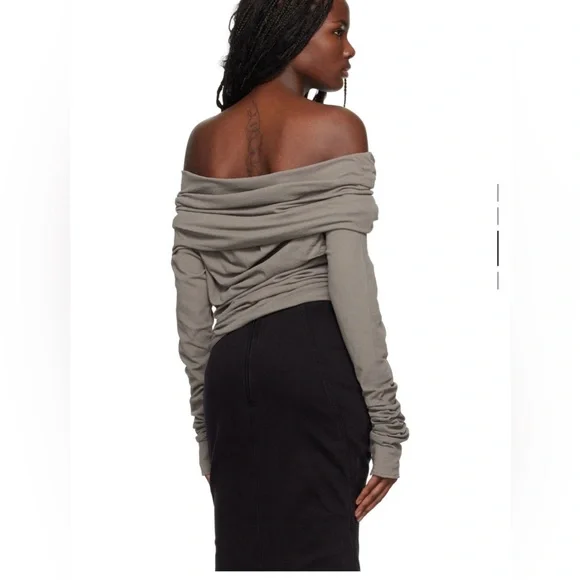 Entire Studios- Gray Taupe off-shoulders jersey ruched long top, NWT! ✨🔥 - Picture 3 of 6